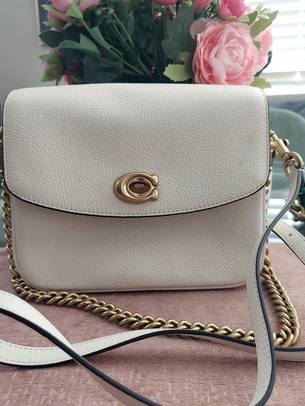 Coach Pebbled Chalk Leather Crossbody with Gold Hardware